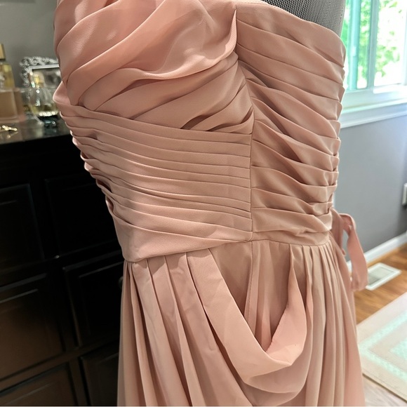 David’s Bridal Strapless Blush Pink Chiffon Pleated Cocktail Dress XL (EUC) - Picture 7 of 14